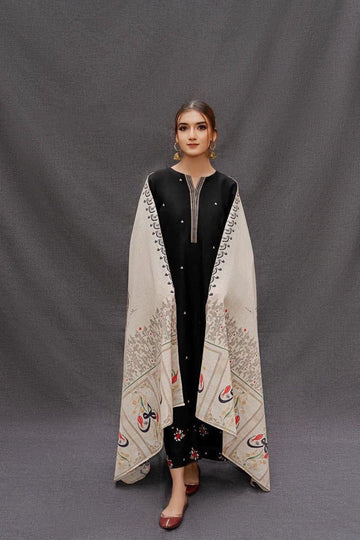 3- Piece Embroidered Dhanak Dress with Wool Shawl