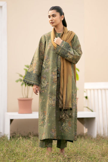 3- Piece Embroidered Khaddar Dress with Wool Shawl