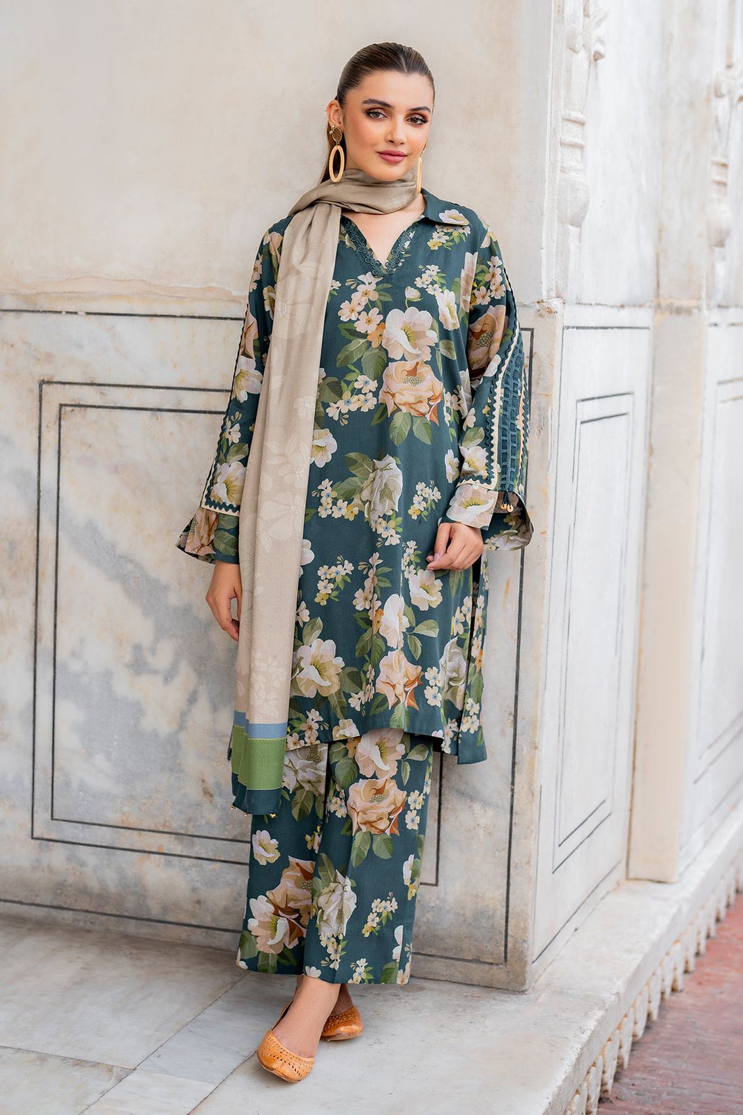 3 - Piece Lawn Embroidered Dress With Lawn Dupatta