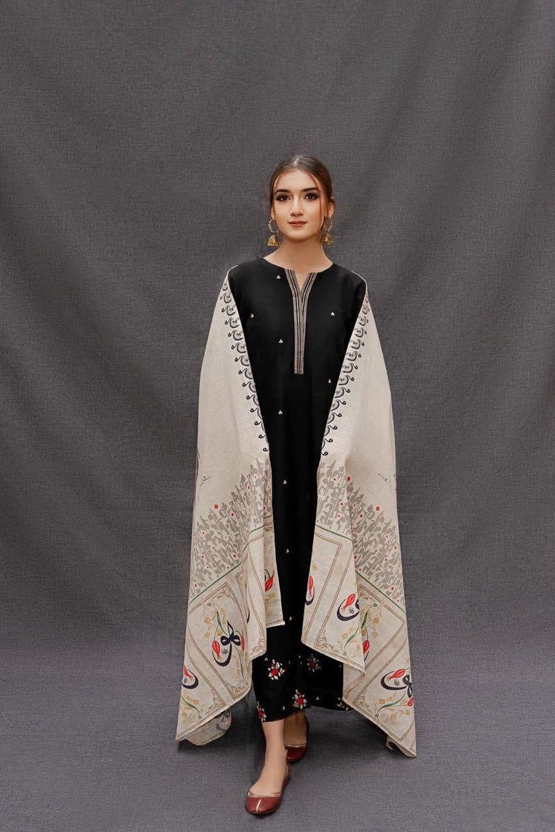 3- Piece Embroidered Dhanak Dress with Wool Shawl