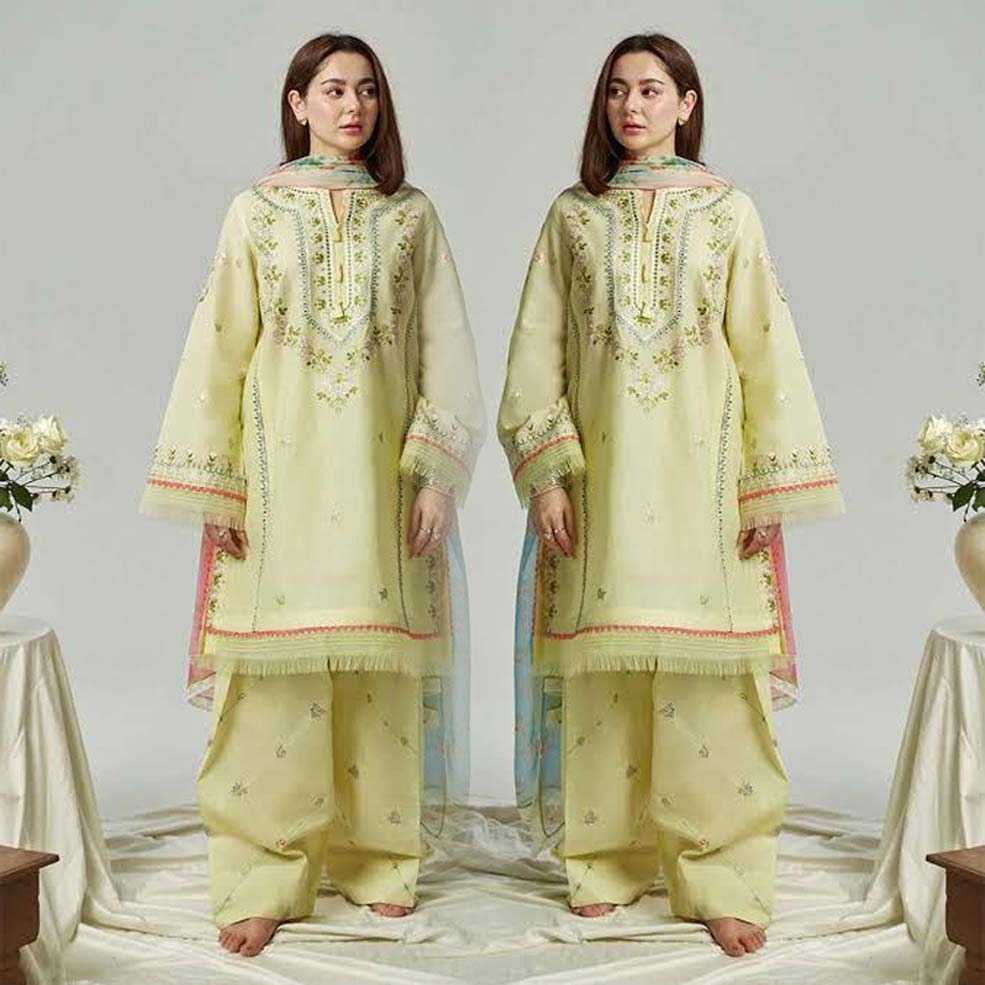 3- Piece Embroidered Dhanak Dress with Wool Shawl