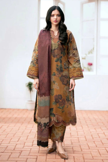 3- Piece Embroidered Khaddar Dress with Wool Shawl