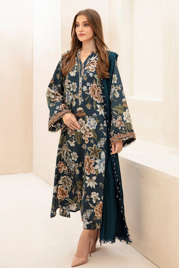 3- Piece Embroidered Khaddar Dress with Wool Shawl