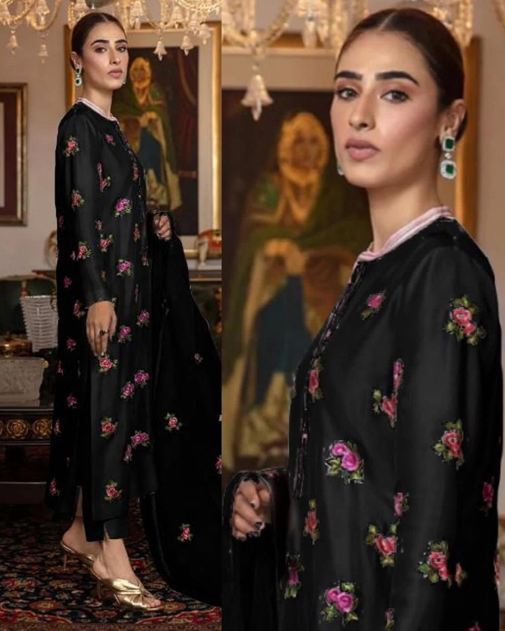 Silk Embroidred 3-piece   black