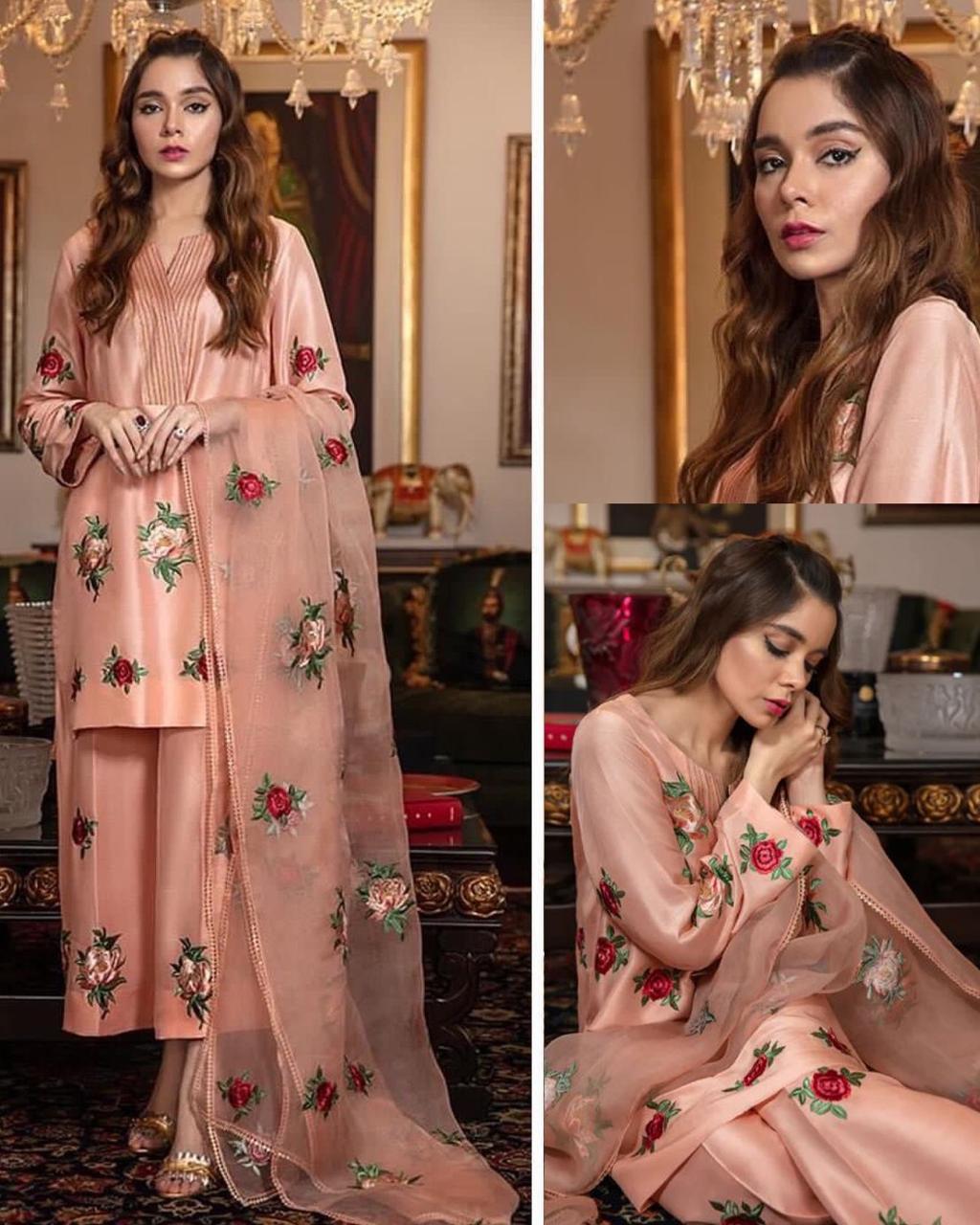 Silk Embroidred 3-piece  light pink