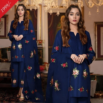 Silk Embroidred 3-piece  navy blue