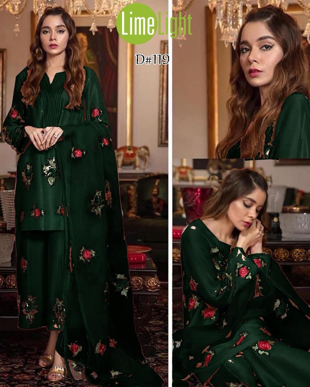 Silk Embroidred 3-piece  Dark Green