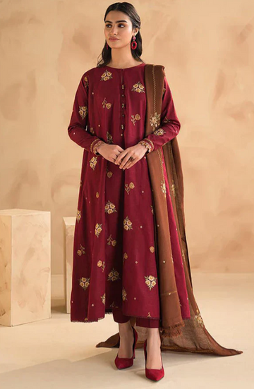 3-Piece Embroidered Dhanak Dress