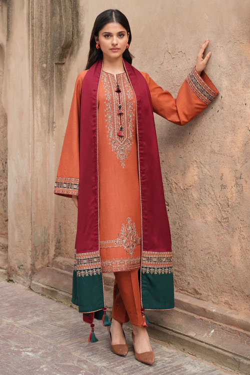 3-Piece Embroidered Dhanak Dress